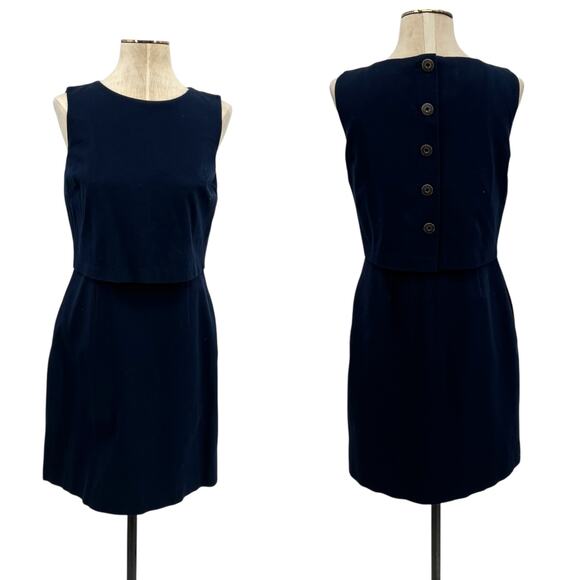 Brooks Brothers Button Back Sheath Dress Sleeveless Popover Navy Blue‎ Size 4 - Picture 1 of 15